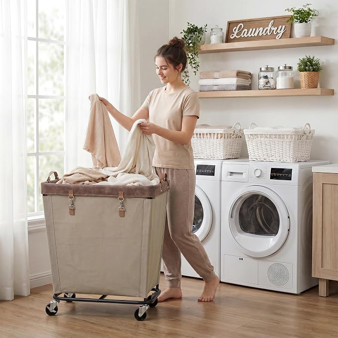 StorageWorks 210L Laundry Basket with Wheels, Extra Large Rolling Hampers for Clothing Organizer, Dirty Clothes Basket for Hotel, Home, Closet, Dorm, Light Khaki