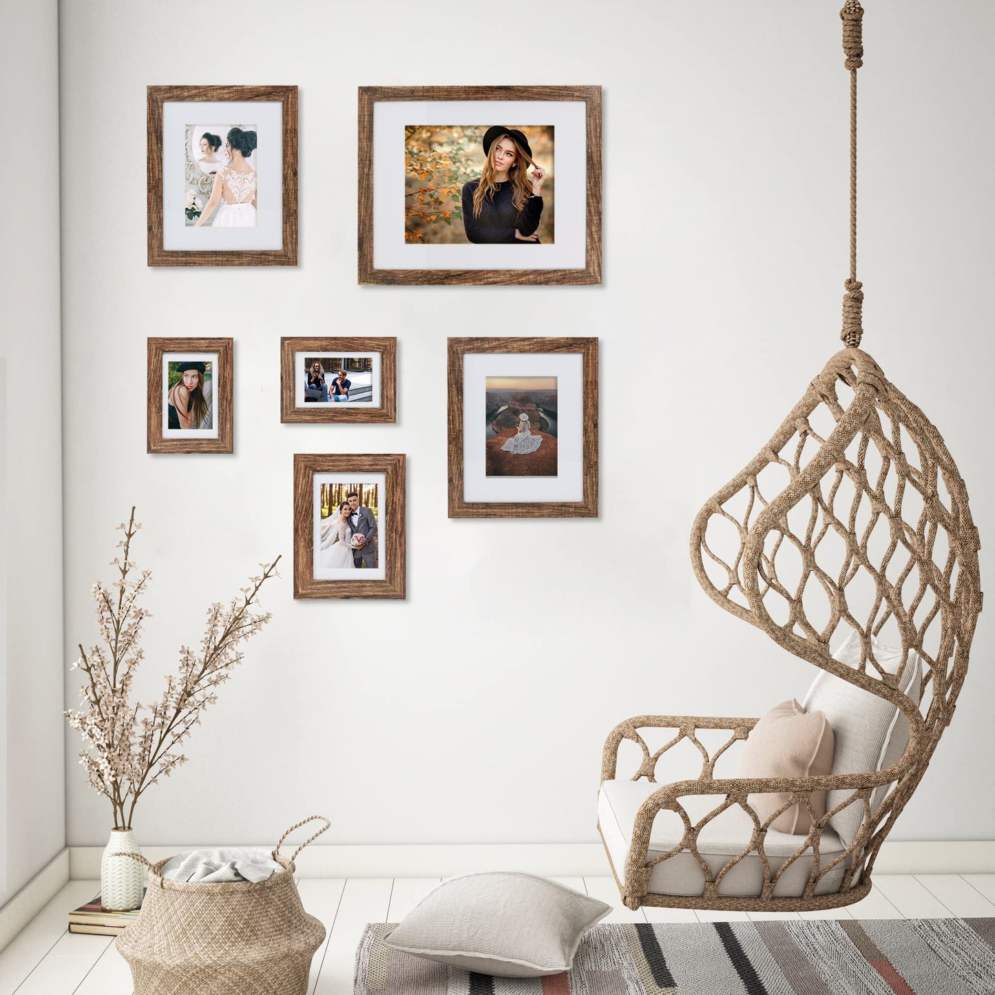 Hongkee 5x7 Picture Frame Set of 2, Made of Real Glass and Rustic Brown Wooden Frame - Display Pictures 4x6 with Mat or 5x7 Without Mat, 5 by 7 Photo Frame for Wall or Tabletop Display