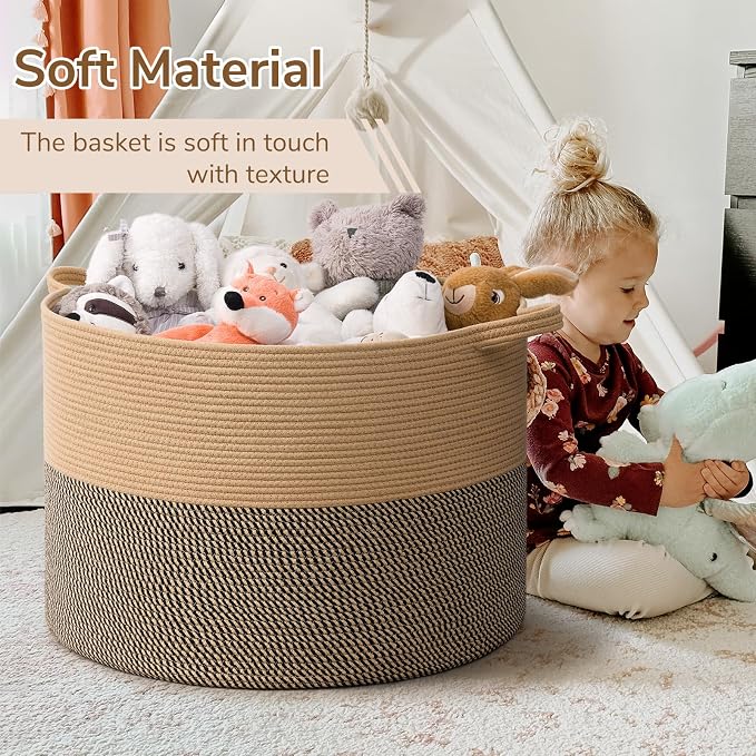 INDRESSME 115L Extra Large Blanket Basket, Woven Baskets for Storage, Wicker Storage Basket for Organizing Woven Laundry Baskets for Toy Pillow Shoe Entryway, Camel & Mix Camel