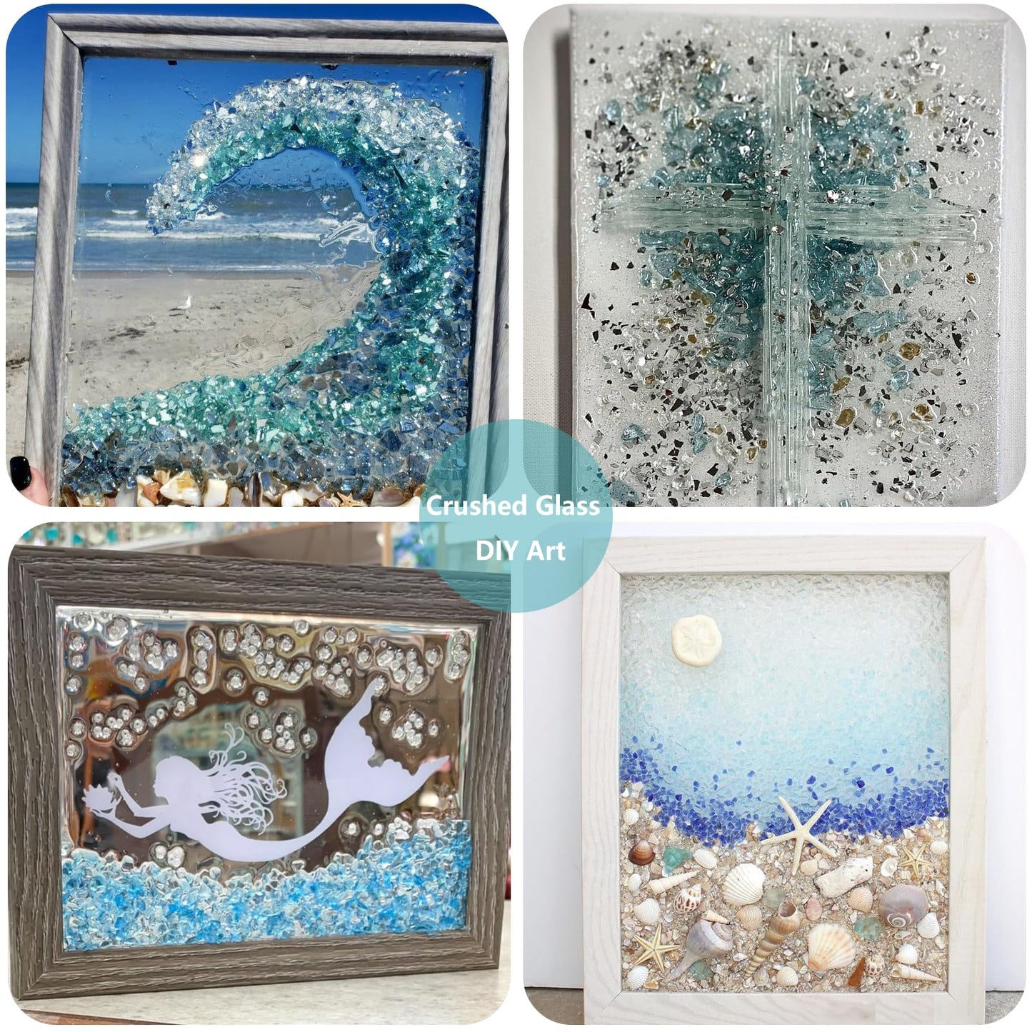 Crushed Glass for Resin Art, DIY Crafts, and Home Decor - 0.9LB Turquoise Broken Glass Pieces 3-6mm, for Vase Fillers, Tabletop Fire Pit, and Aquarium Rocks