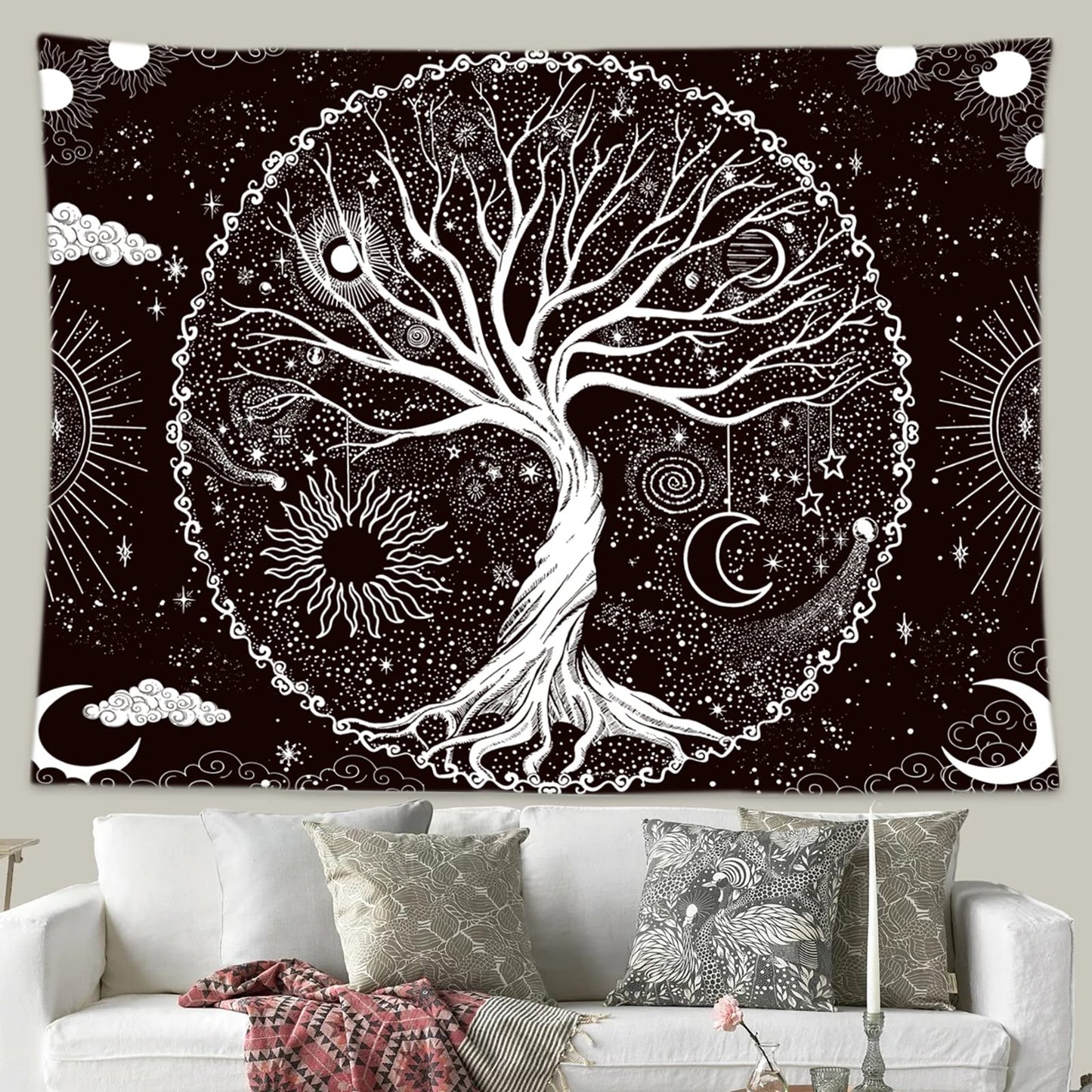 Wonrizon Tree of Life Tapestry,Black and White Galaxy Space Tapestries Aesthetic Psychedelic Wall Hanging decor for Living Room Bedroom (51.2" x 59.1")
