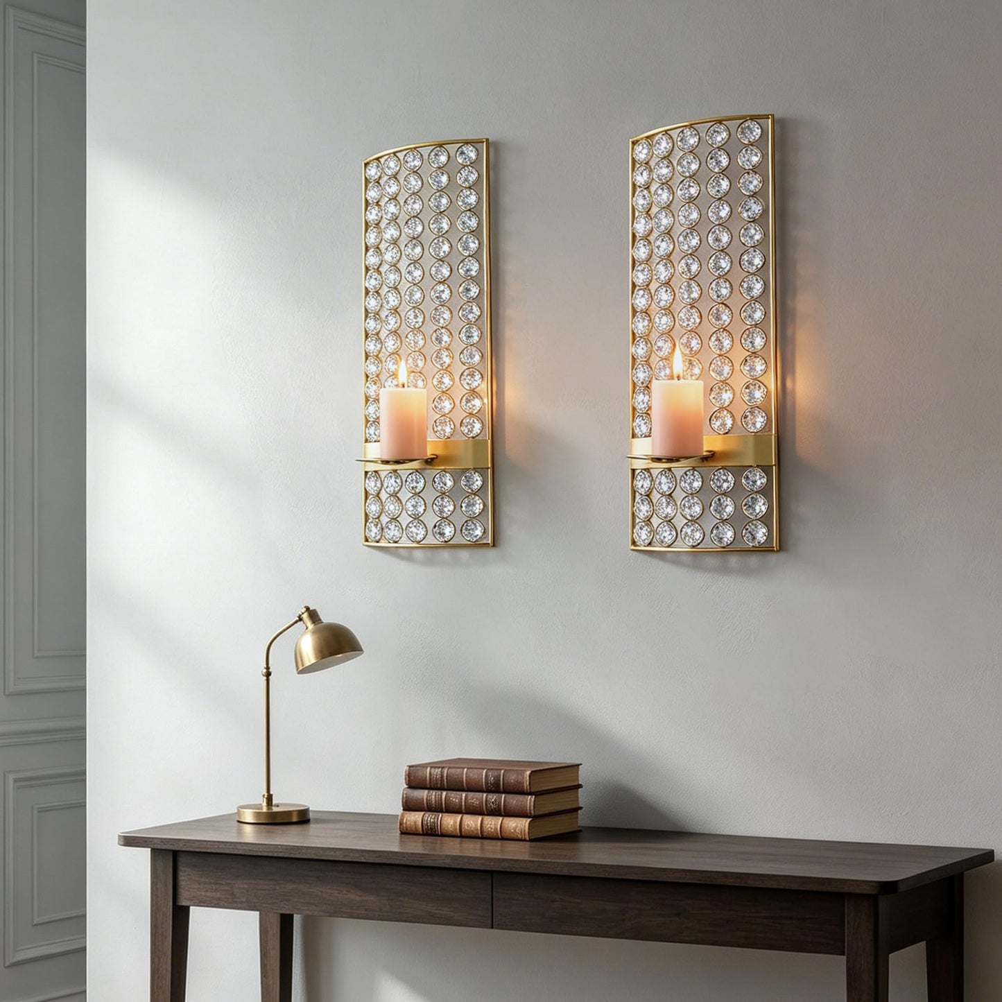 Sxnzequnze Crystal Candle Holder Silver Wall Sconces Set of 2 Glam Room Decor Wall Art Luxury Decorations Fireplace Mantel Decor Home Décor Accents for Living Room Kitchen Bedroom Dining Room Bathroom