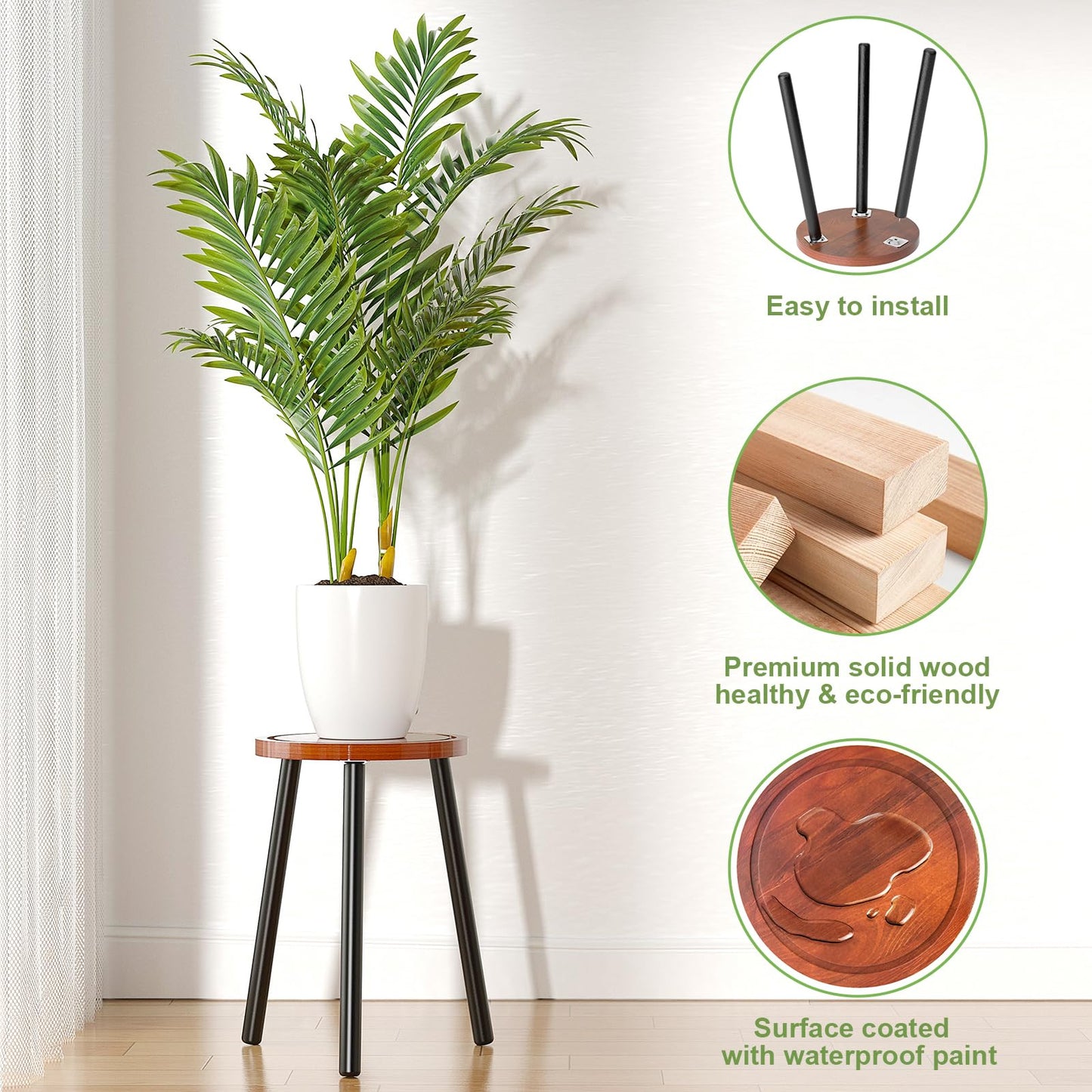 Vecxoty 2-Pack Wood Plant Stands Indoor, 16.7" Tall Plant Stand Outdoor Mid-Century Plant Stool, Single Plant Table Modern Small Round Side/End Table for Living Room, Balcony, Office(Brown)