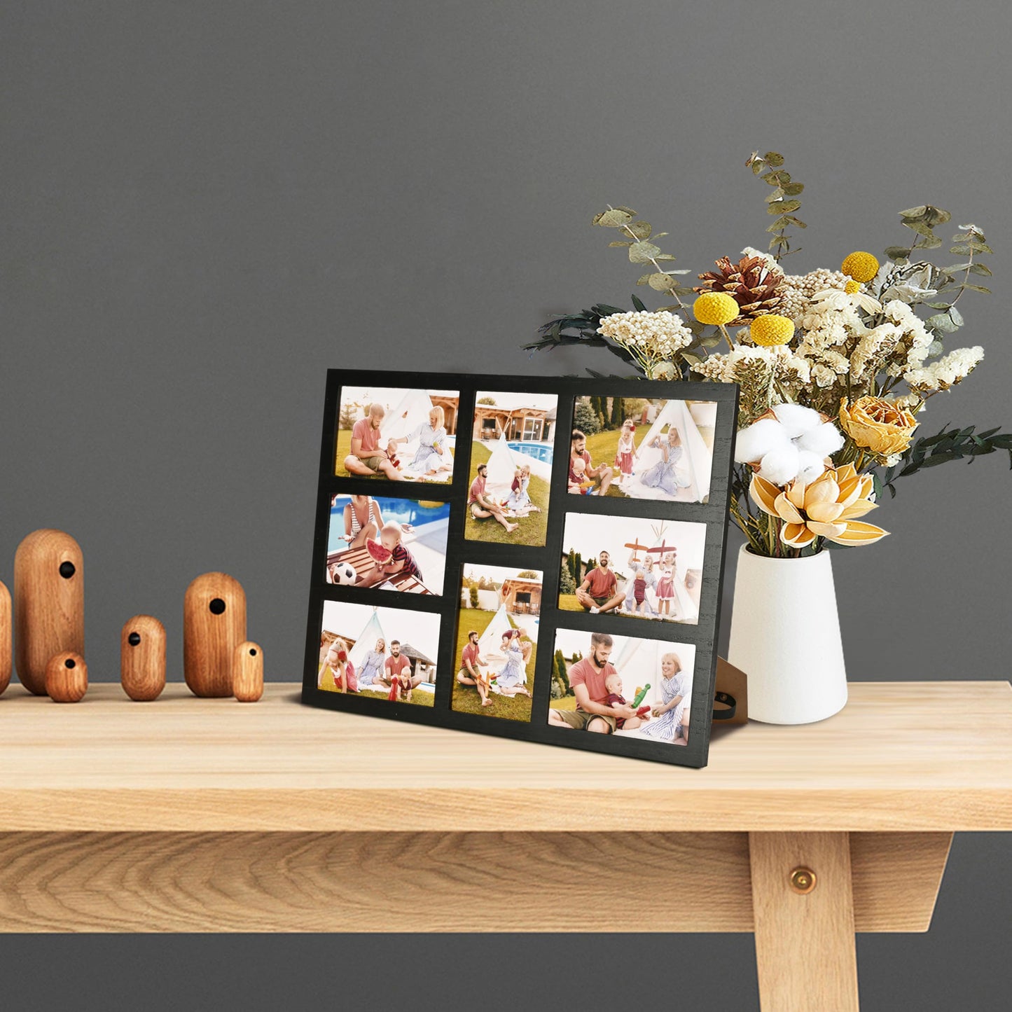 MONT PLEASANT 4x6 Collage Picture Frame Family Photos Display - 8 Openings Collage Wall Decor, Tabletop Stand Black Picture Frames Set for Home Living Room Family Gifts
