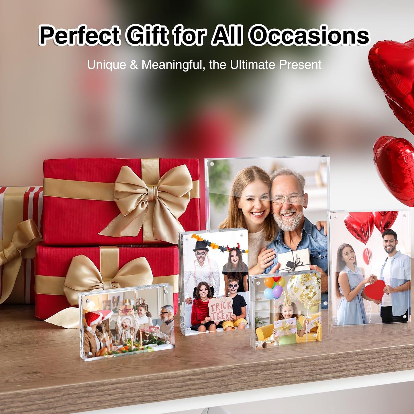 HOUSE DAY Acrylic Picture Frames 5x7, 2 Pack Magnetic 5x7 Picture Frame, Double Sided Clear 5 x 7 Photo Frame with Microfiber Cloth, Frameless FreeStanding 5x7 Frame Gift for Desktop Display