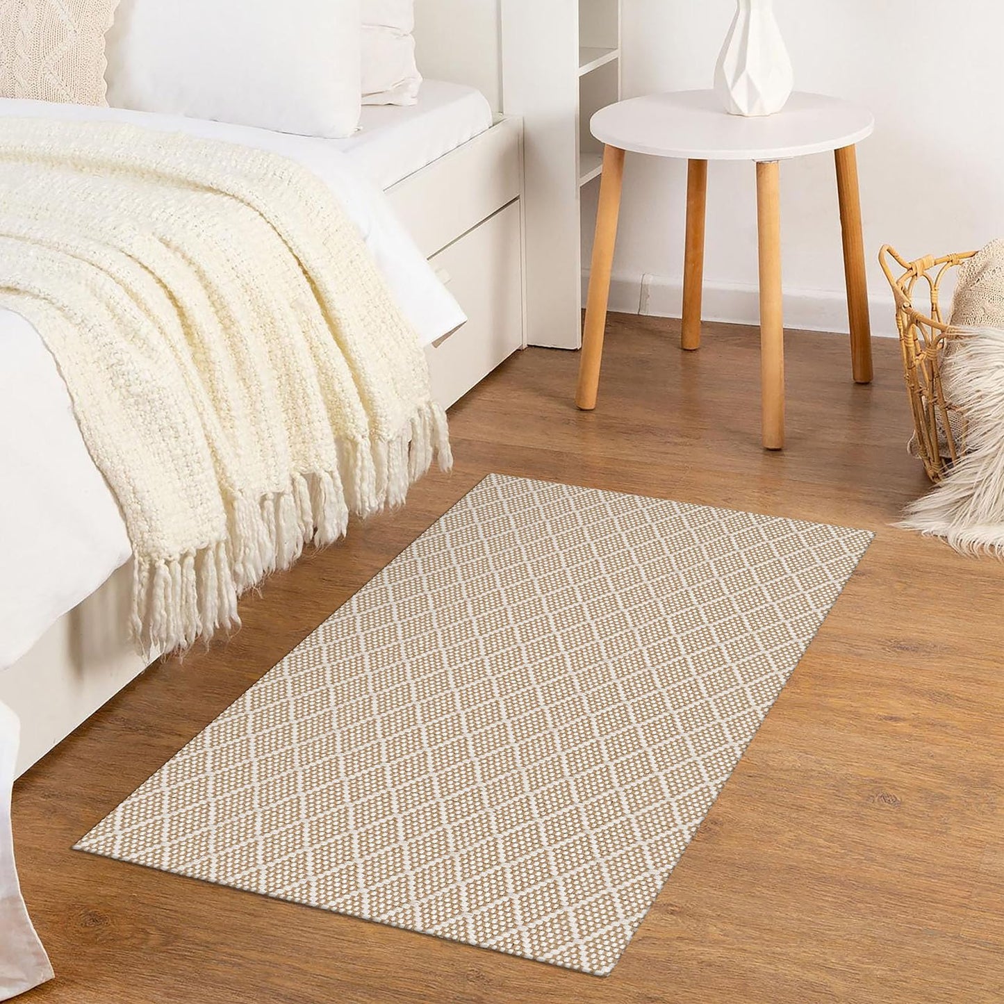 KOZYFLY Small Area Rug 2x3 Ft Washable Entryway Rug Non Slip Rubber Backed Throw Rugs Indoor Door Mat, Braided Cotton Floor Carpet for Front Entrance Front Door Sink Foyer, Tan/Beige