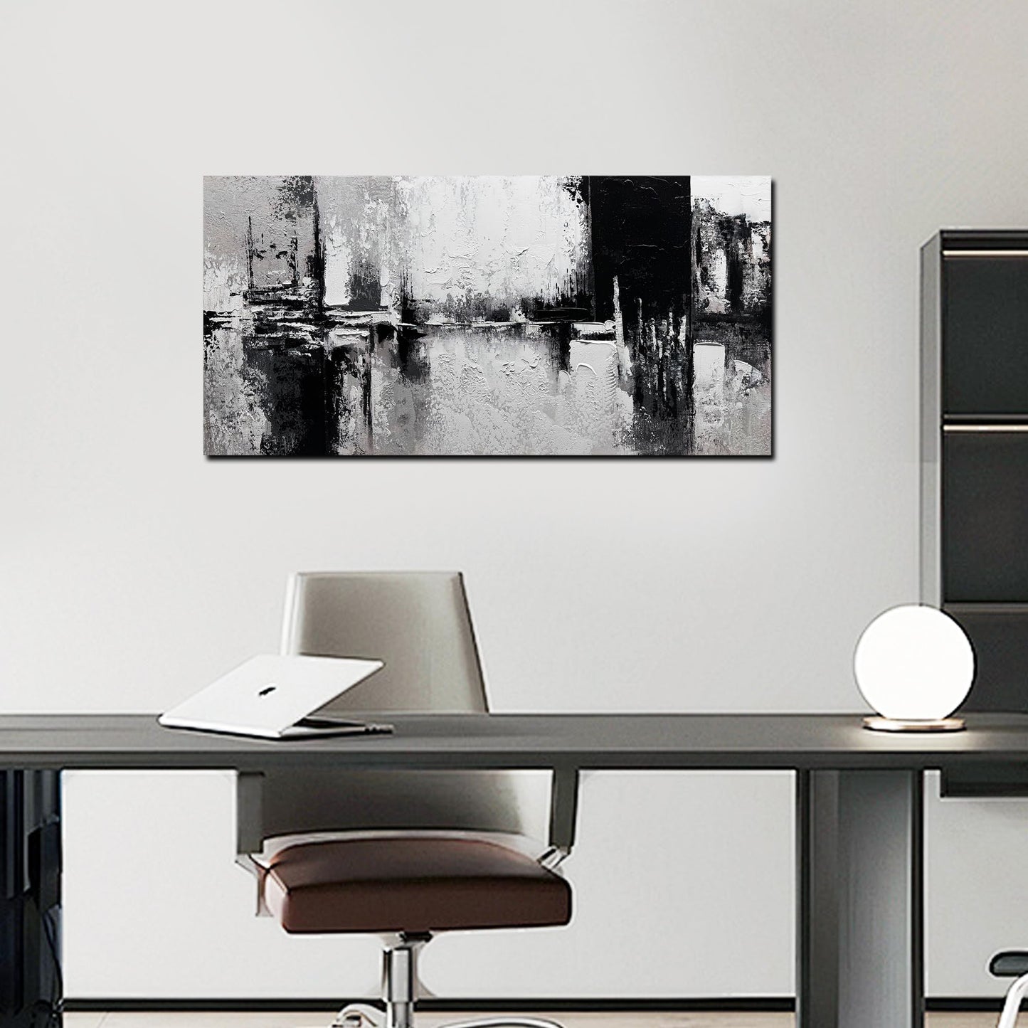 Trogonup Black and White Abstract Wall Art for Living Room Textured Canvas Painting Large Minimalist Modern Artwork for Bedroom Office Home Decor Ready to Hang 20"x40"