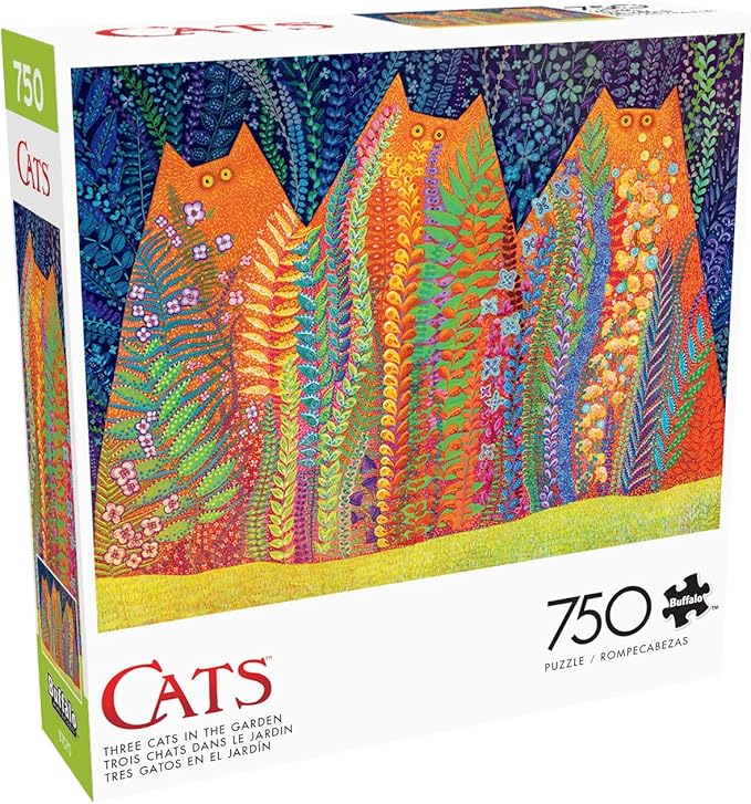 Buffalo Games - Kathryn Kramer Waters - Three Cats in The Garden - 750 Piece Jigsaw Puzzle for Adults -Challenging Puzzle Perfect for Game Nights - Finished Size is 24.00 x 18.00