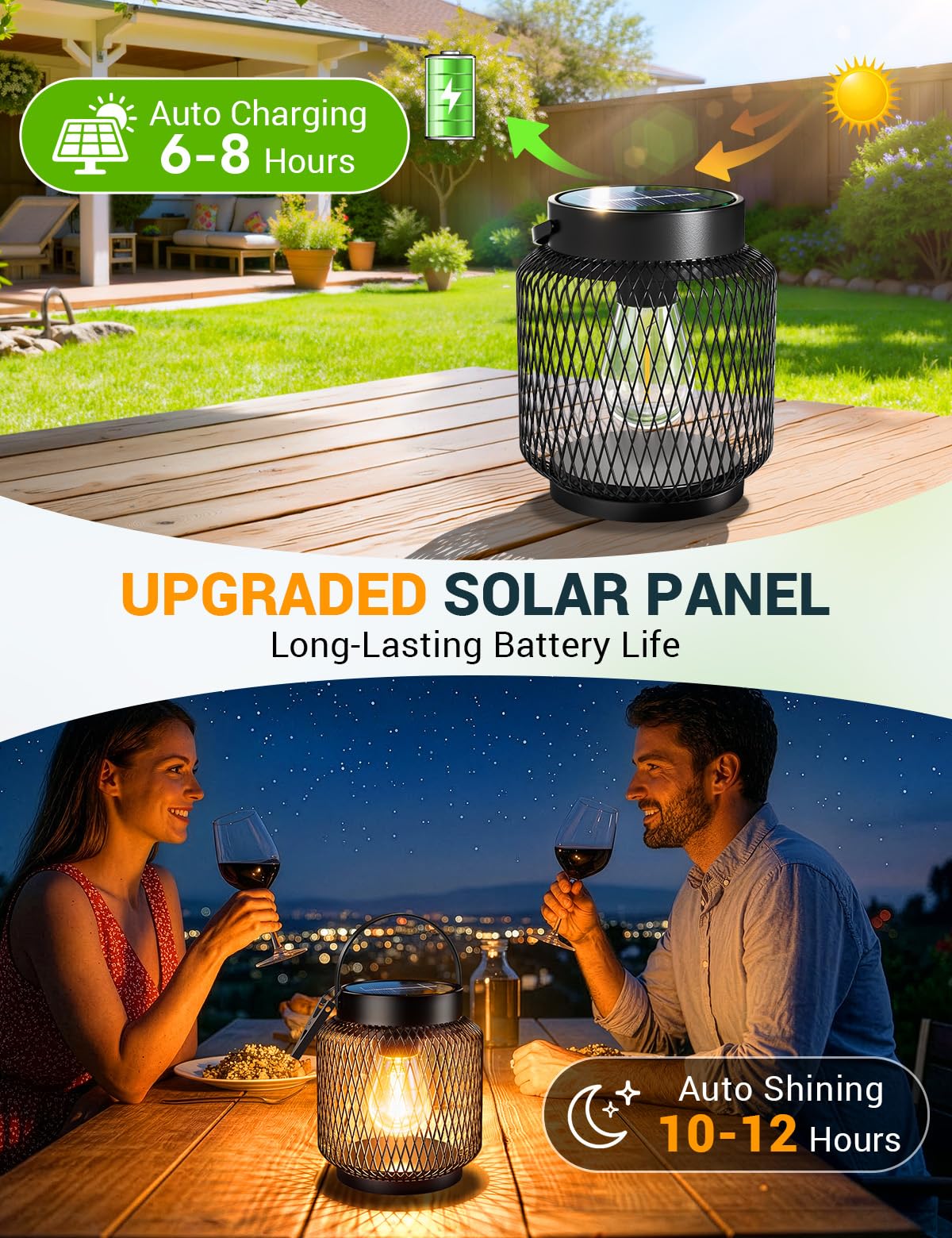 KOOPER Metal Solar Lanterns Outdoor Waterproof, 2 Pack Brighter Hanging Solar Lights for Outside, Up to 15 Hours Modern Hanging Solar Powered Lanterns Lights for Yard Patio Porch Garden Decorative