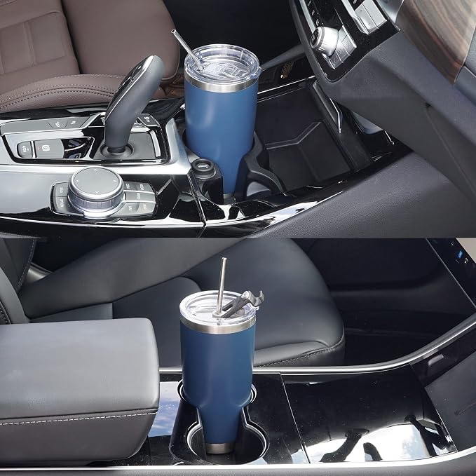 WETOWETO 20oz Tumbler with 2 lids and 2 straws, Stainless Steel Vacuum Insulated Water Coffee Tumbler Cup, Double Wall Powder Coated Spill-Proof Travel Mug Thermal Cup (Navy Blue, 1 Pack)