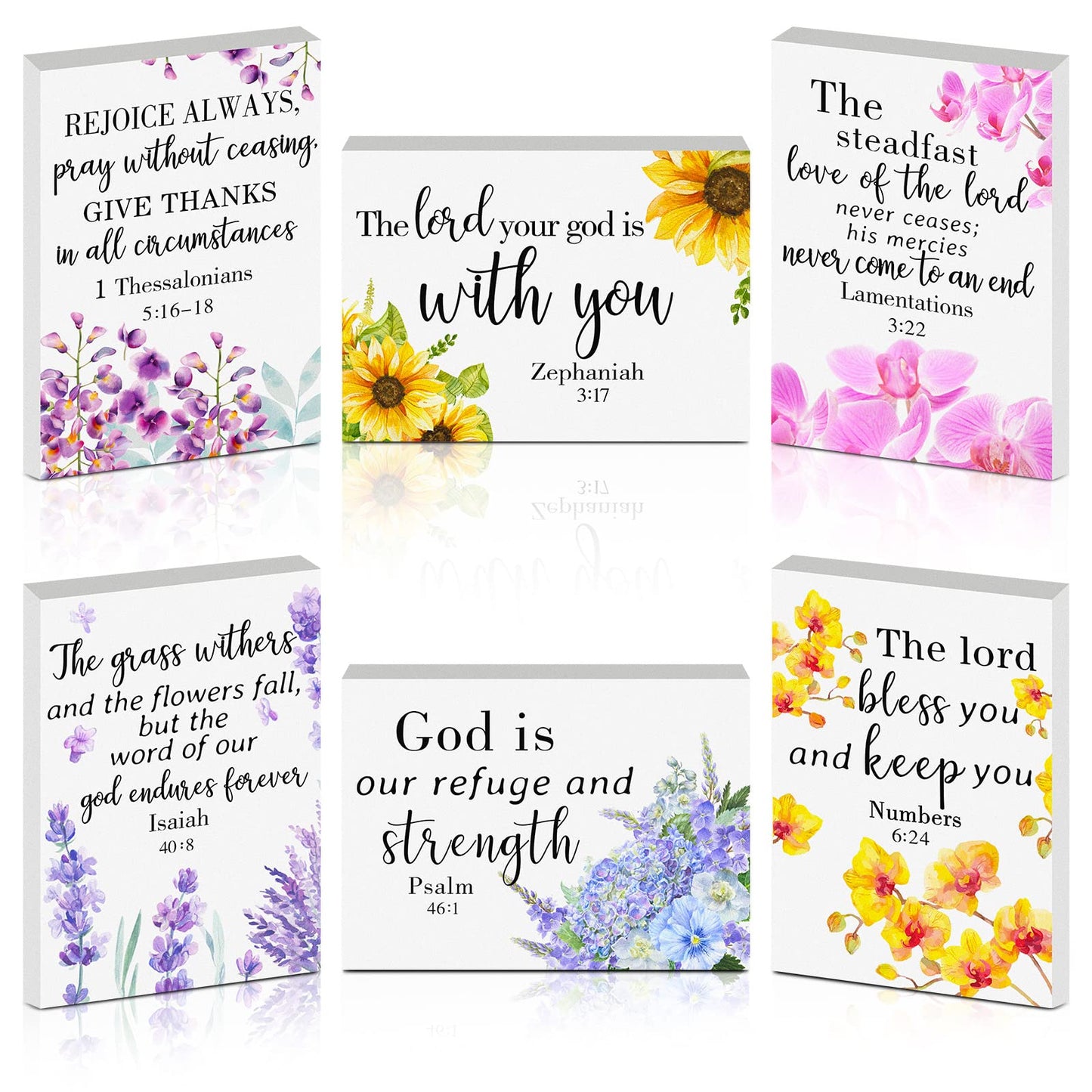 Yulejo 6 Pieces Christian Table Decor Mini Bible Verse Wooden Signs Inspirational Rustic Decorative Scripture Signs Tabletop Art Wood Blocks for Table Desk Room Home Office Party Favors