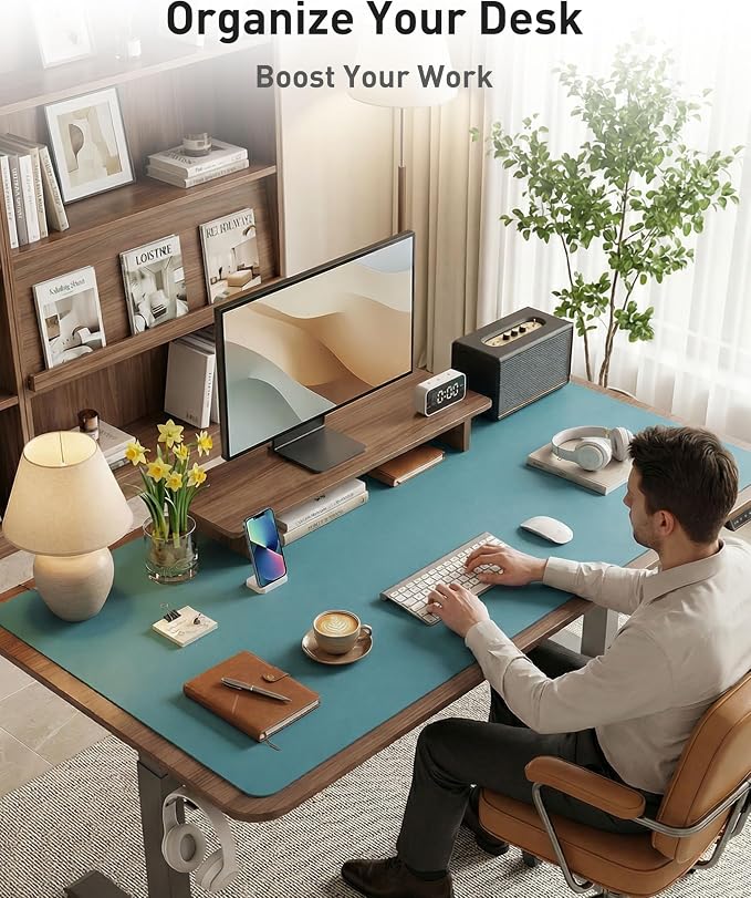 Aothia Faux Leather Desk Mat - Large Mouse Pad, Non-Slip PU Leather Blotter, Waterproof Writing Surface for Office and Home (Turquoise, 40" x 24")