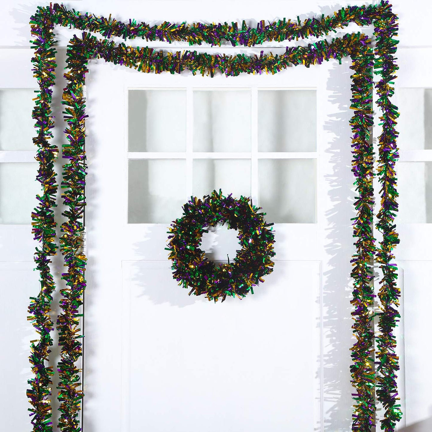 WILLBOND 3 Pieces 49 ft Mardi Gras Tinsel Garland Decorations Purple Green Gold Metallic Festooning Garland Glittering Sparkling for Mardi Gras Party Carnival Indoor Outdoor Hanging Decor New Year