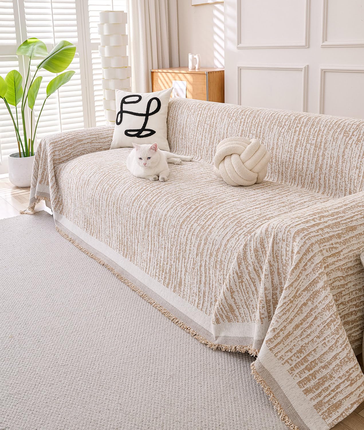 Erke Couch Cover Sheet Blanket, 3-Seat Standard Size Sofa Cushion Slip Covers, L Shape Sectional Furniture Decor Protector, Machine Washable Chenille Slipcover for Pets Dogs Cats