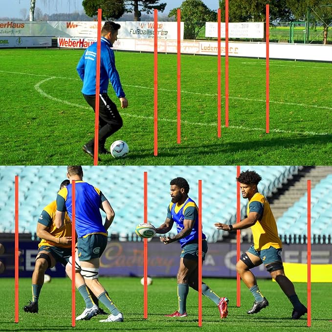 TOBWOLF 6PCS 6FT Adjustable Soccer Agility Training Poles, Detachable Sports Training Speed Sticks, Slalom Training Agility Pole Set, Outdoor Speed & Agility Turf Training Poles for Soccer Drills