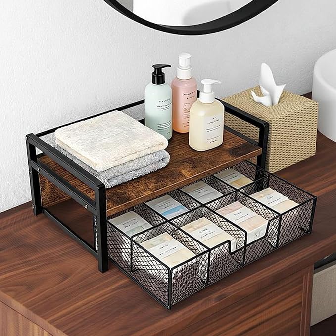 Tea Bag Organizer Wood Tea Organizer with 8 Compartments Storage Chests Tea Station Chest Display Container Box for Countertop Kitchen