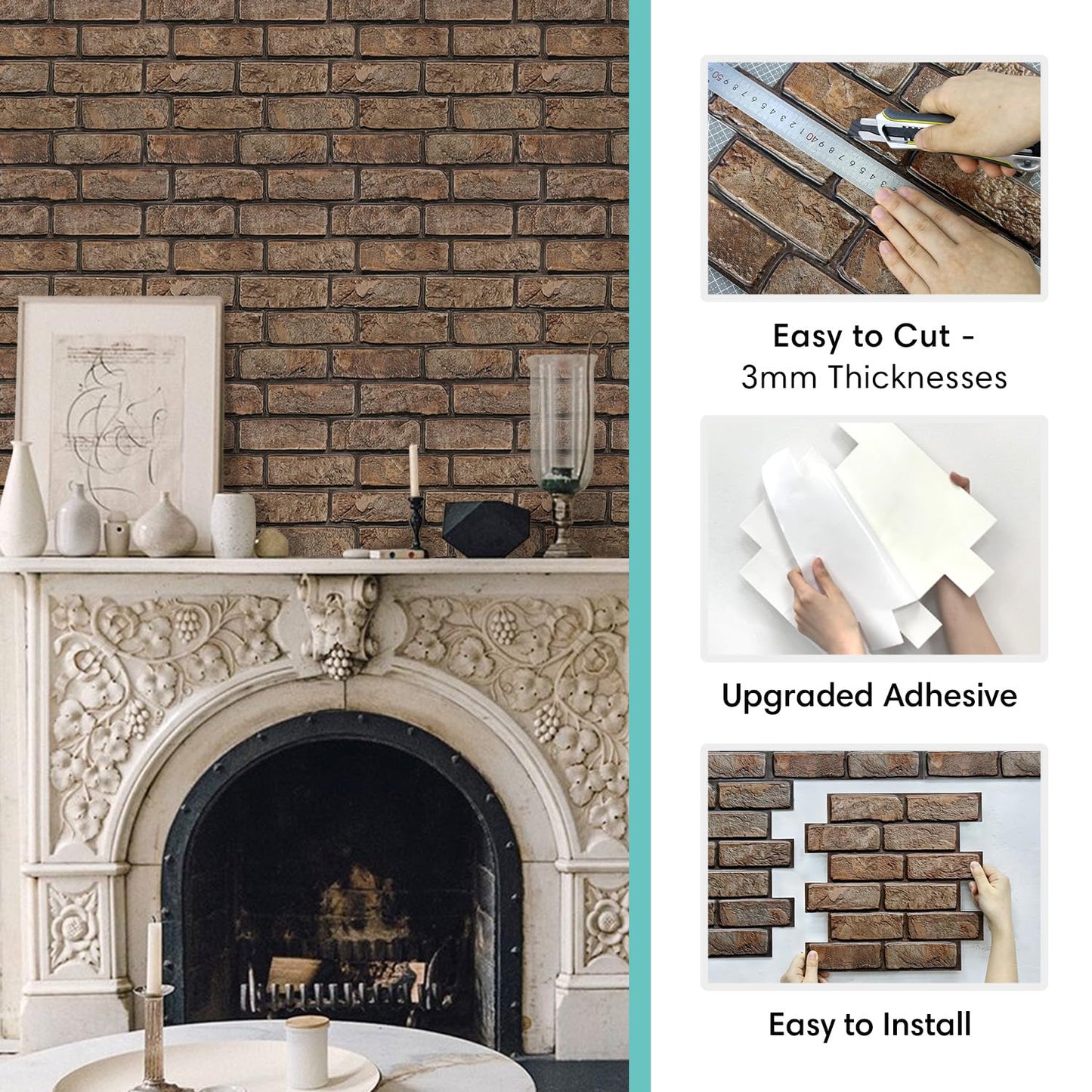 Commomy 3D Faux Brick Wall Panels - 10 pcs 11.8" x 11.8" Small Size Thin PVC Peel and Stick Brick Backsplash Brick Wallpaper Tiles for Kitchen,Living Room,Fireplace,Quick Interior DIY Home Wall Decor