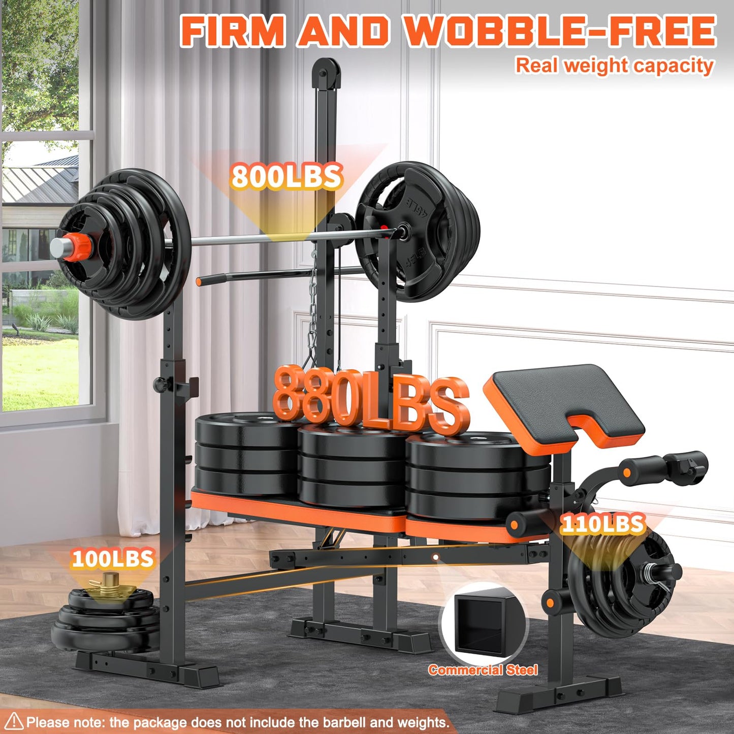 Fostoy 8-in-1 Adjustable Olympic Weight Bench with Lat Pulldown, Row, Squat Rack & Leg Curl – MultiFunction Strength Training Bench Press for Adjustable Seat for Home Gym(8in1 Olympic Weight Bench)