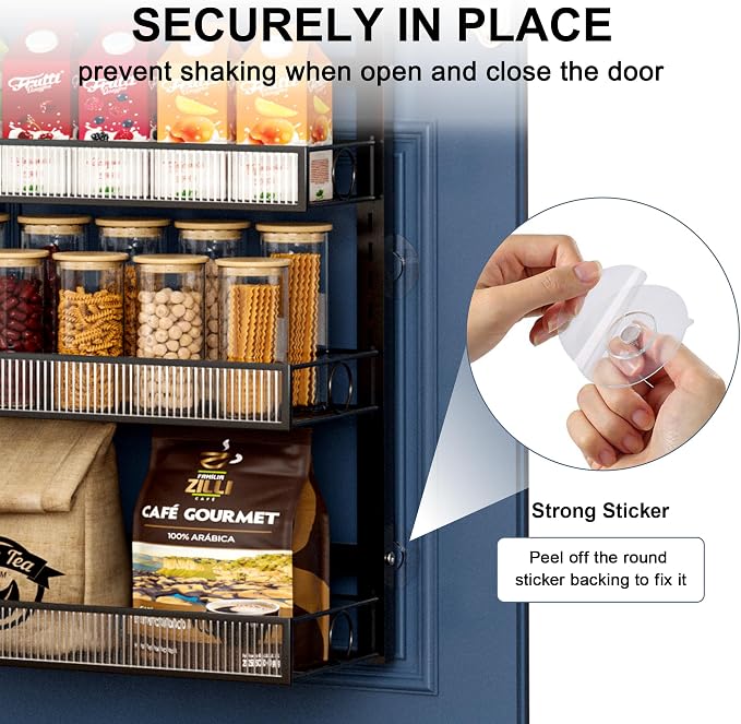 Over the Door Pantry Organizer 9 Tier Hanging Door or Wall Mounted Spice Rack with Adjustable Acylic Basket,Heavy Duty Metal Seasoning Storage Shelf for Kitchen Pantry and Bathroom Black