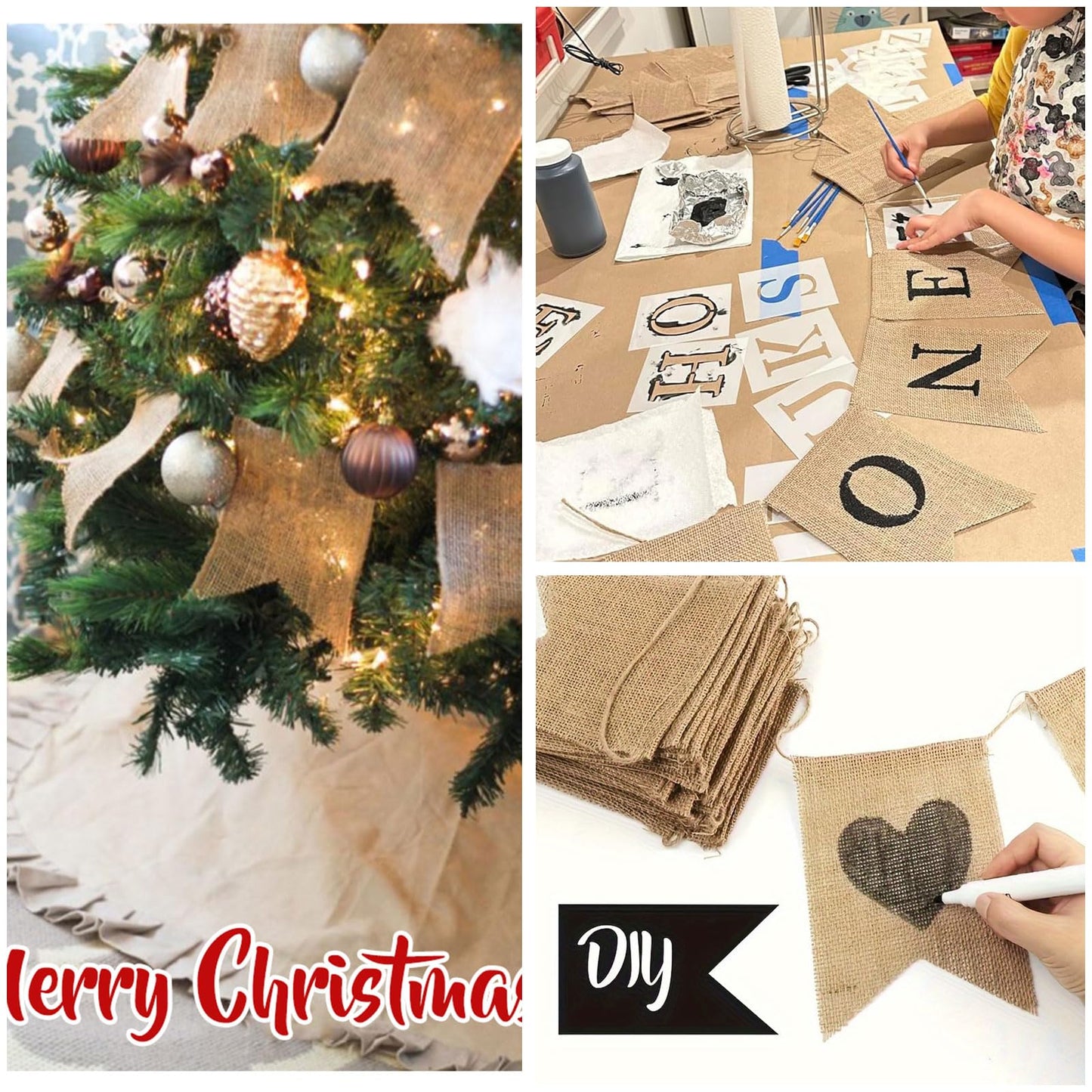 30pcs Burlap DIY Brown Banner Set– Includes Letter & Heart Stencils, Personalized Banner for Handwriting Custom Signs for Birthday, Wedding Holiday Decor (5.1x7.1 inch)