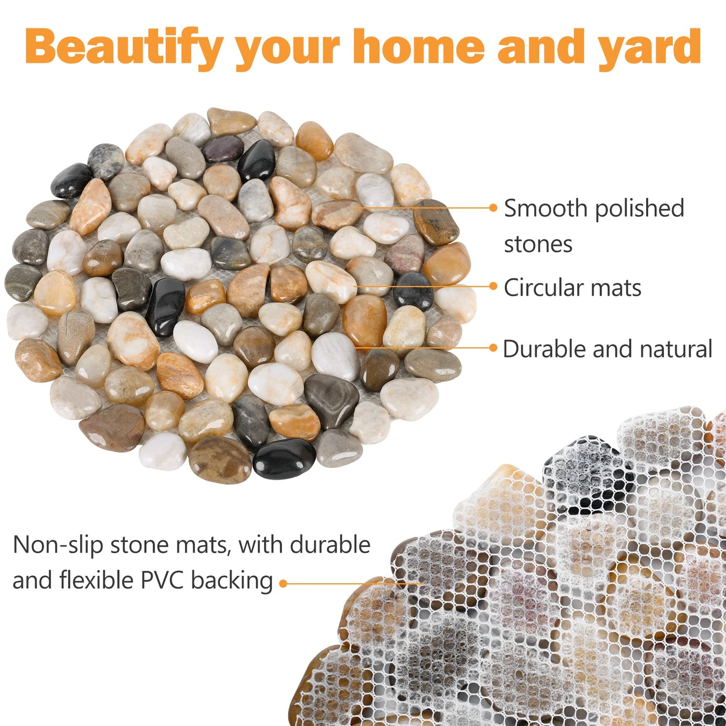 River Rock Stepping Stones Outdoor for Garden Walkway, 10 inch Diameter 6 Pcs Round Shape Paver Step Stones Polished Pebble River Stone Mat for Yard Lawn Patio Pathway Walk Way - Multi-color