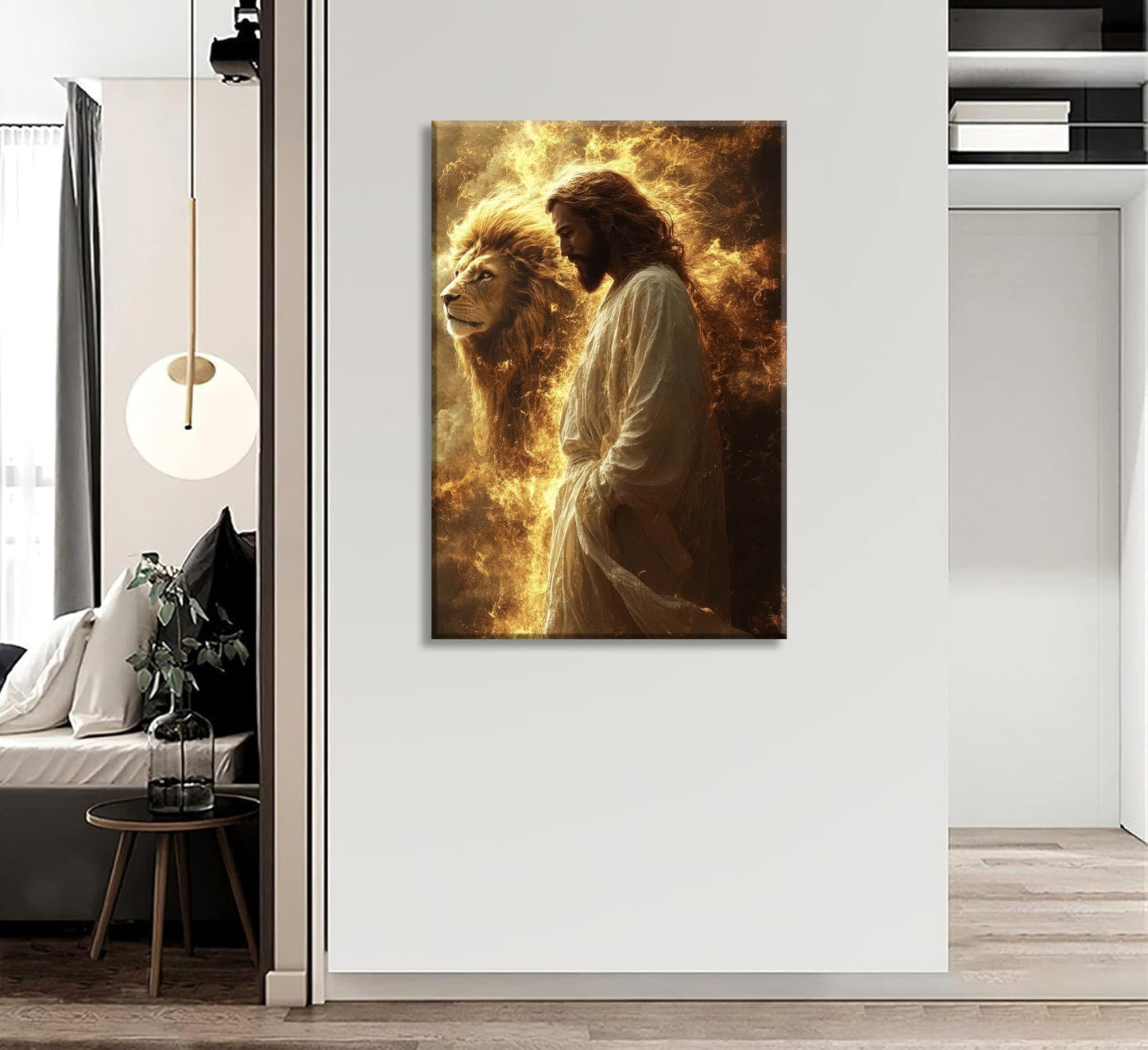 Jesus And Lion Canvas Wall Art Jesus Christian Painting Picture Wall Decor Christ Faith God Judas Inspiring Poster Print Artwork for Church Living Room Study Prayer Room Home Decoration