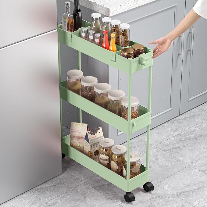 SPACELEAD 2-piece Set Slim Storage Cart 3 Tier,Bathroom Organizer Rolling Utility,Mobile Shelving Unit Slide Out for Office, Kitchen, Laundry Room & Narrow Places
