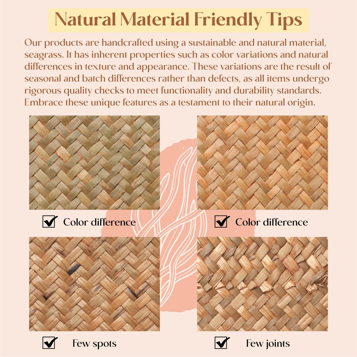 6 Pack Rectangular Woven Placemats, Rattan Wicker Table Mats, 17" x 12", Natural Seagrass Place Mats for Dining Table