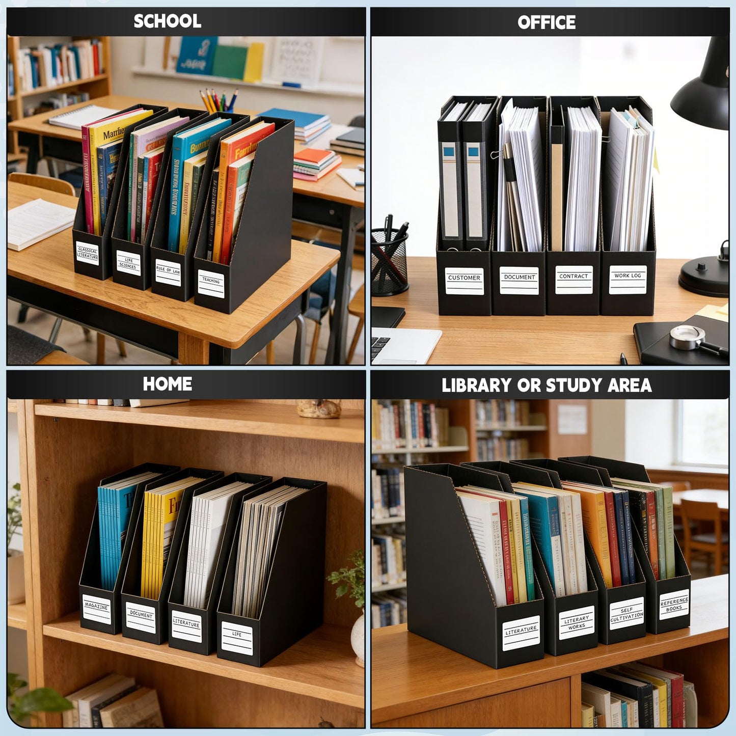 YOTINO Black Magazine Holder, 8 Pack Cardboard Magazine File Holders, Vertical Desktop File Holder Organizer, Sturdy Magazine Rack for Office, Home and Classroom