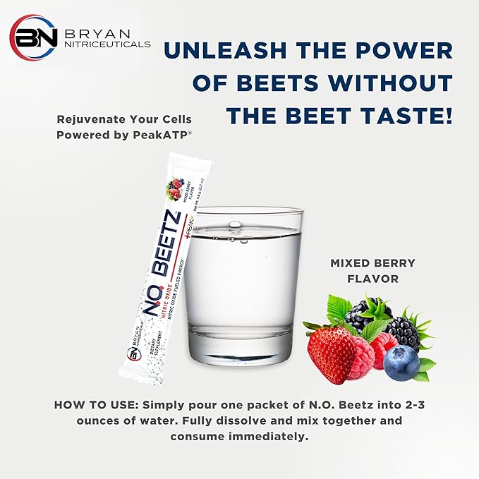 N.O. Beetz Nitric Oxide Fueled Energy Boost Supplement, Hydration & Cellular Energy Production Enhancer, Blend of Vitamins and Minerals (30 Servings)