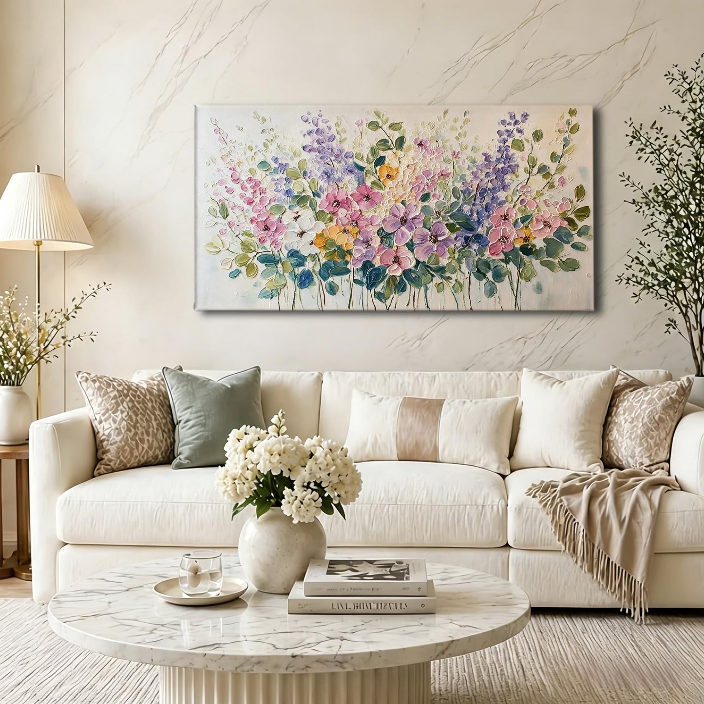 CANVISTA 40"x20" Large Floral Canvas Wall Art with Inner Frame, Modern Flower Print Painting Home Decor for Dining Living Room, Bedroom, Hallway, Office (Wildflower-Impasto, 40"x20")