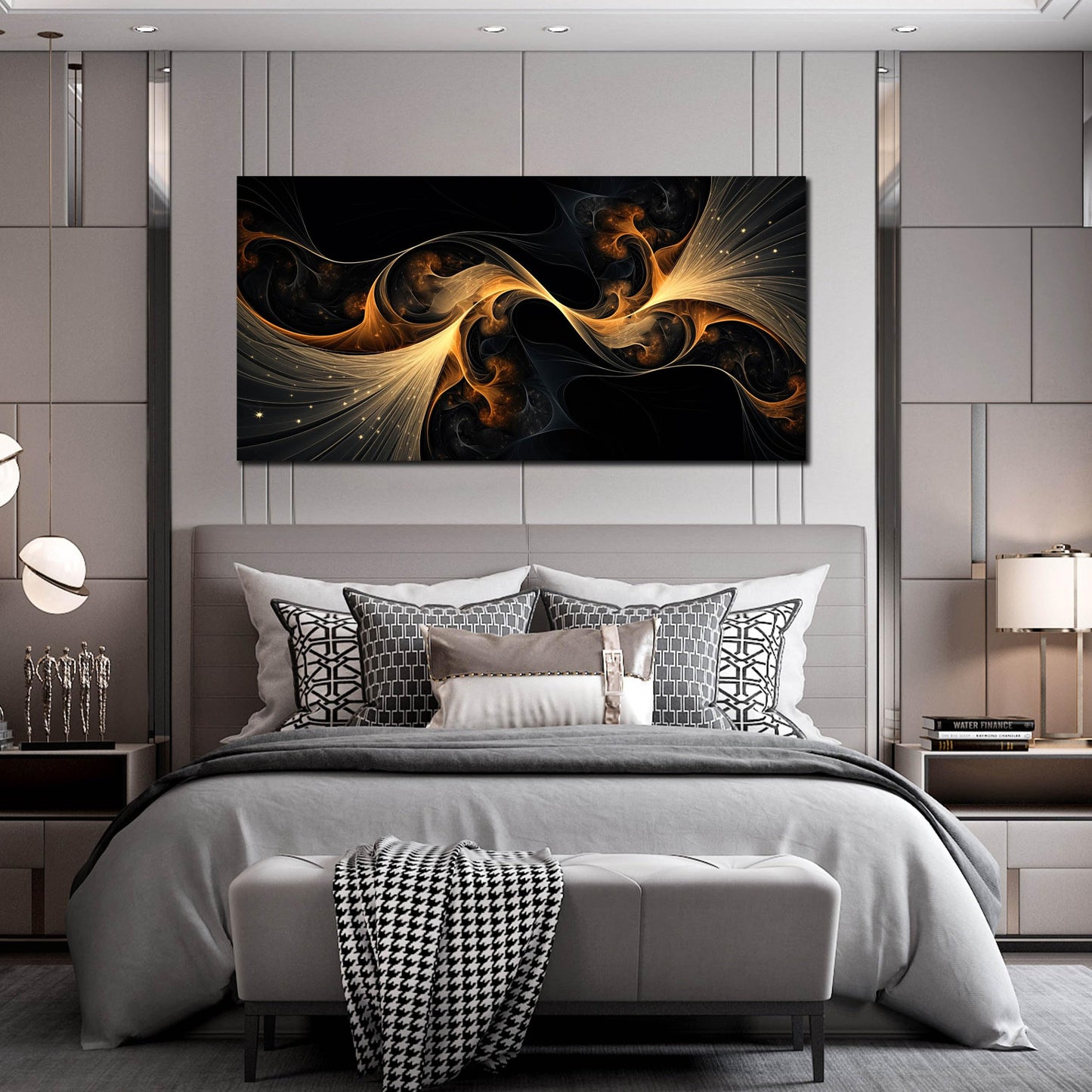 Ouzzlie Large Black Wall Art Abstract Wall Decor Gold Canvas Art Picture Artwork for Living Room Bedroom Office 29" x 59"