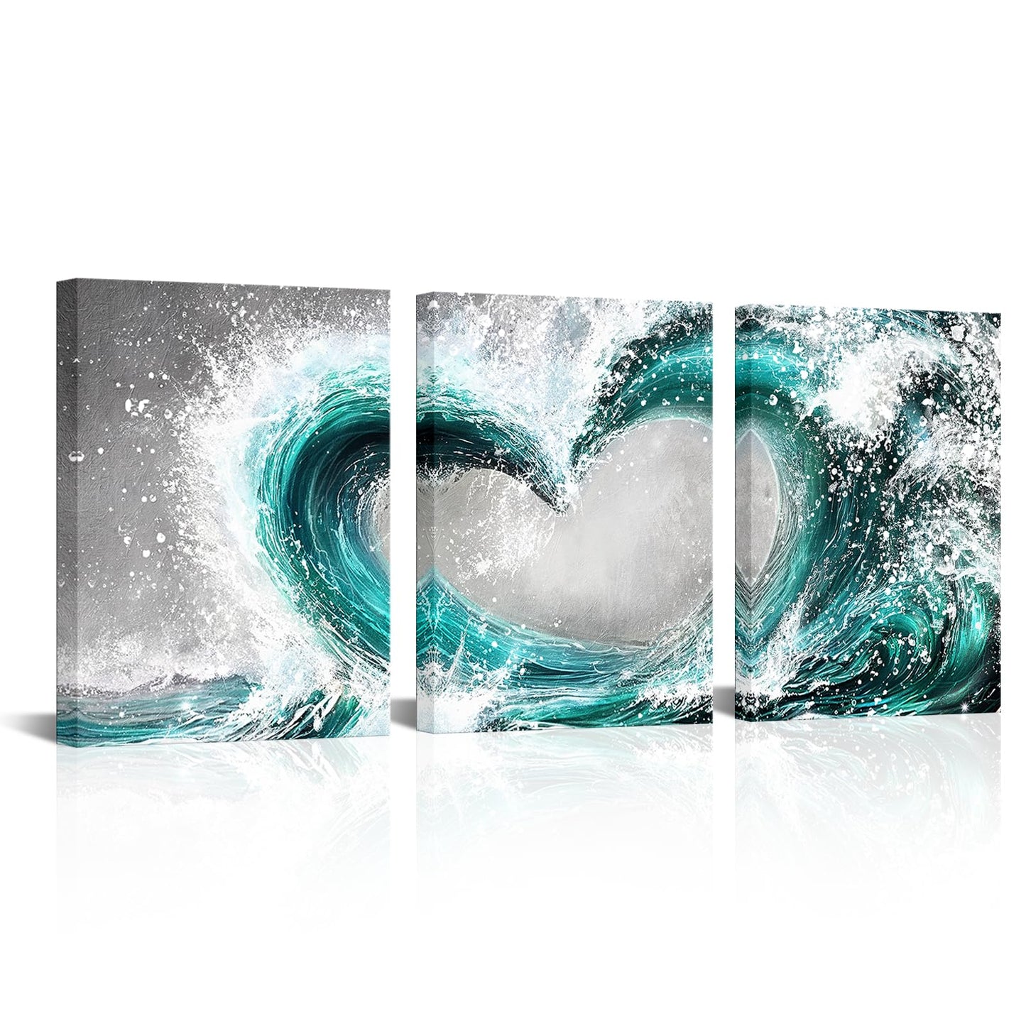 HOMEOART Bedroom Wall Art Ocean Wave Painting Love Sign Wall Decor Framed Artwork Bathroom Bedroom Living Room Decor (Turquoise)