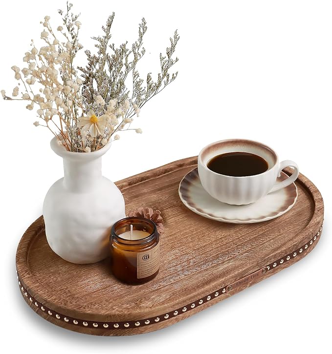 Decor Decorative Round Tray 11.81in for Home Decor for Coffee Table Farmhouse Kitchen Table Living Room Bathroom Centerpiece Tray Decor Oval Rustic