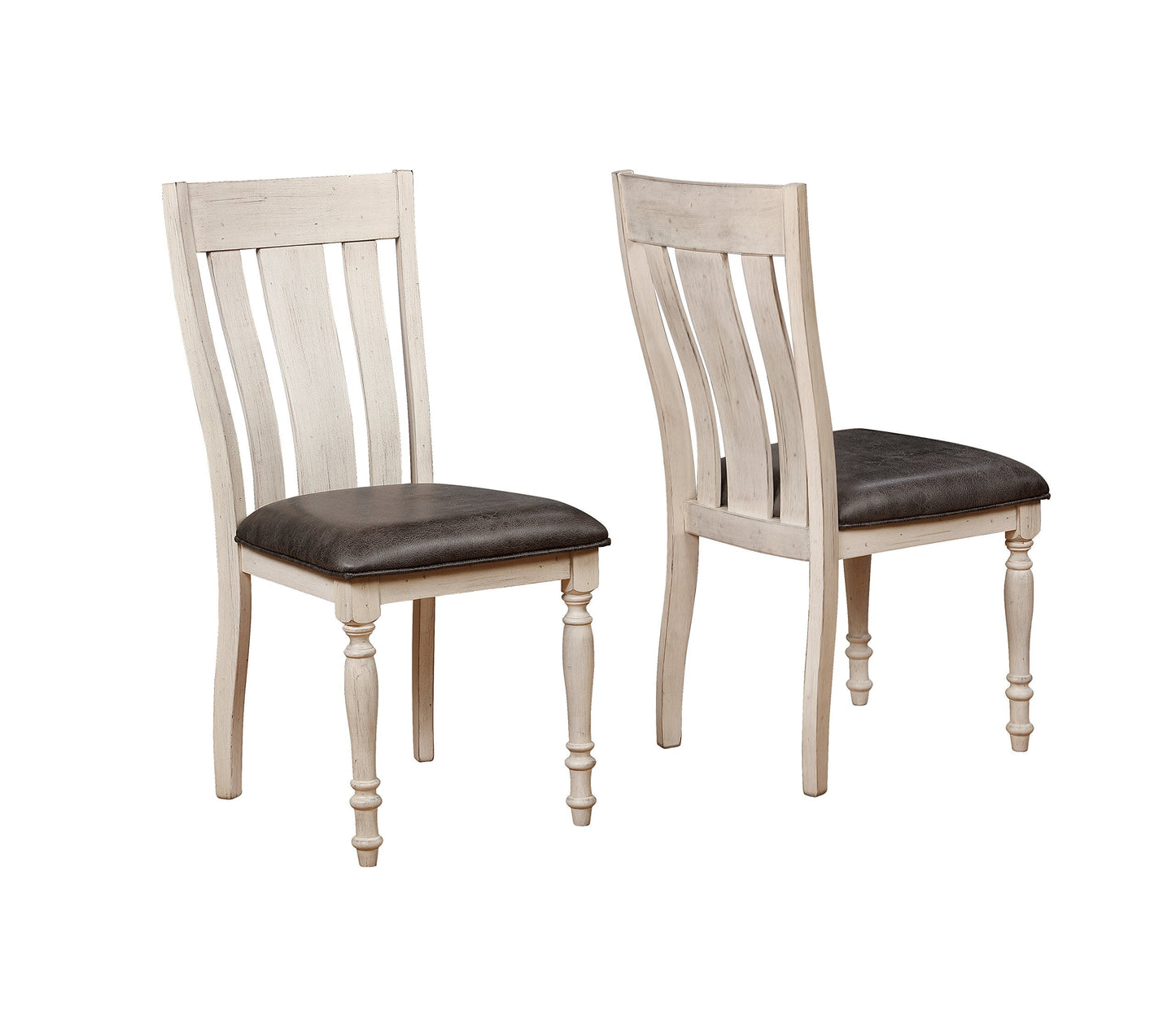 Roundhill Furniture Arch Solid Wood Dining Set: Table with Extension Leaf, Six Chairs, Distressed White and Dark Oak
