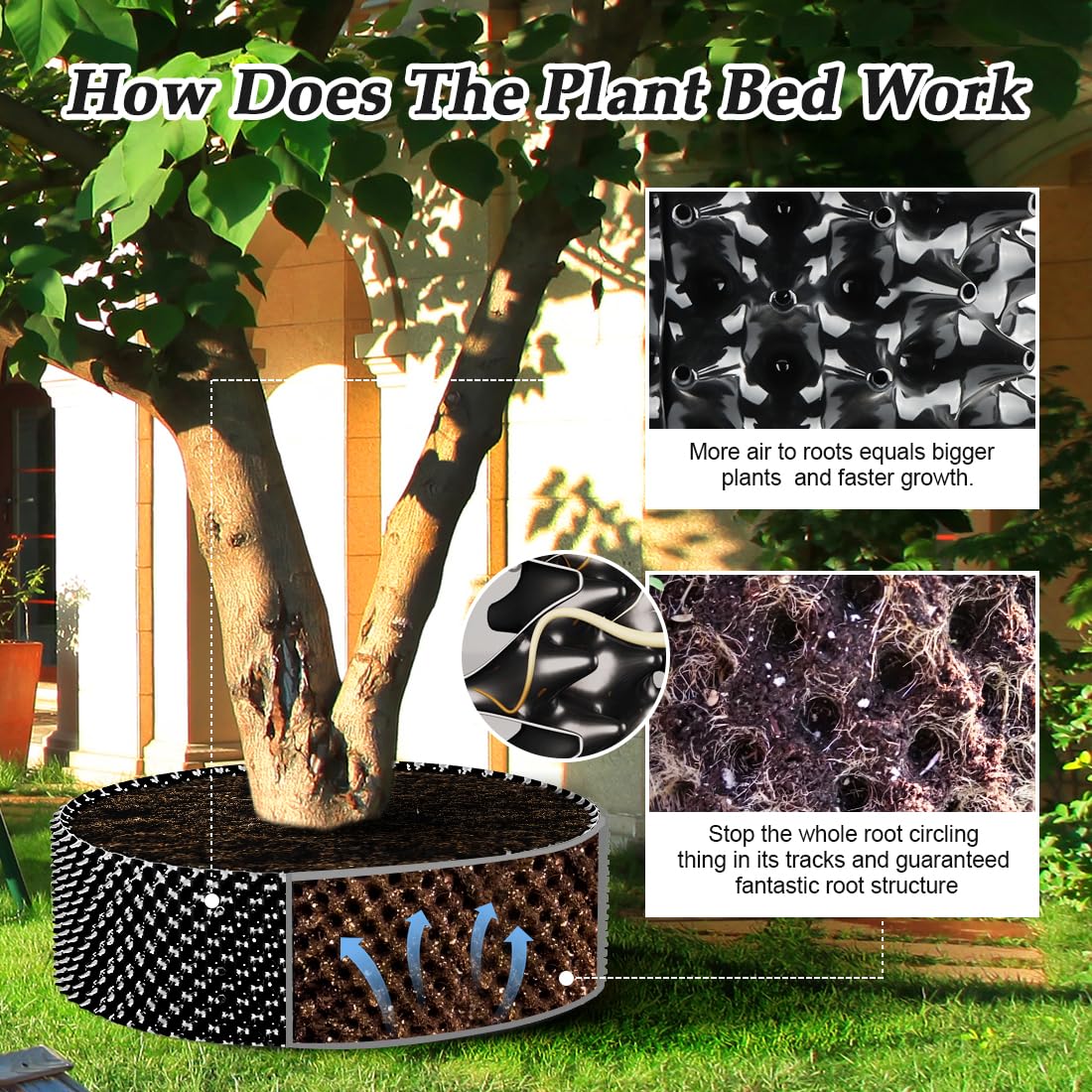 RooTrimmer 60 Gallon Air Pruning Container, Raised Garden Bed Large Tree Pos New Plastic Nursery Pot Fruit Vegetable Garden Grow beds (4 ft Diameter), Black