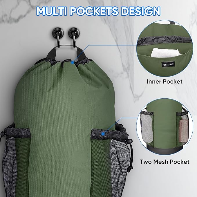 BALEINE 2PK 120L Laundry Bag Backpack, 900D Oxford Fabric Large Travel Laundry Bags with Shoulder Straps and 2 Mesh Pockets for College Dorm, Apartment, Laundromat (Green, 120L)