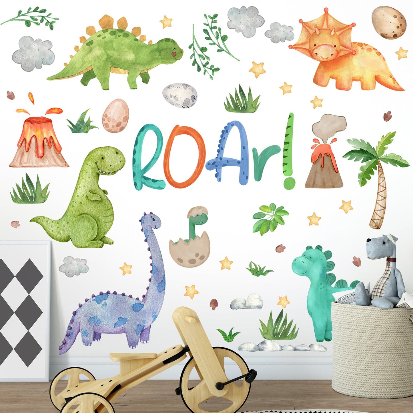 Resurhang Dinosaur Wall Decals Tree Dino Wall Stickers Large Boho Decals Home Decorations for Baby Nursery Boys Girls Bedroom Playroom Kindergarten Daycare Classroom Art Decor