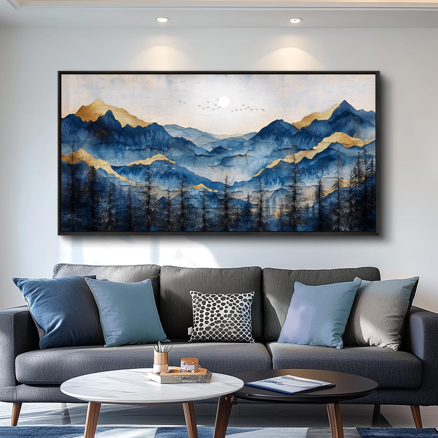 FUHAIHUA Black Framed Canvas Wall Art For Living Room Wall Decor For Bedroom Office Wall Decoration Mountain Painting Abstract Pictures Artwork Room Aesthetic Home Decor 20x40 In