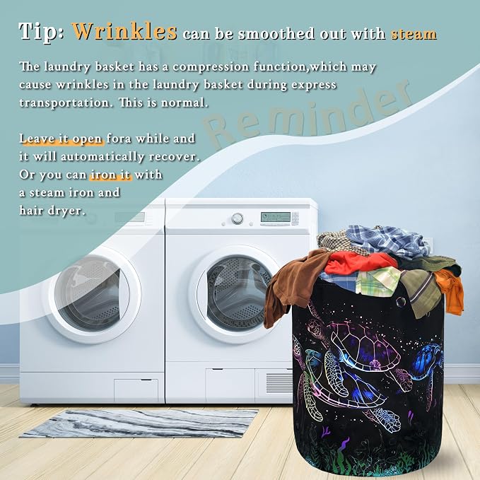 Watercolor Sea Turtle Laundry Basket Foldable Cute Turtles Laundry Hamper Oxford Cloth Ocean Animals Colorful Tote Bag Clothes Toy Storage Bucket For Bathroom/Laundry Storage/Bedroom 18.9x16.5 Inch