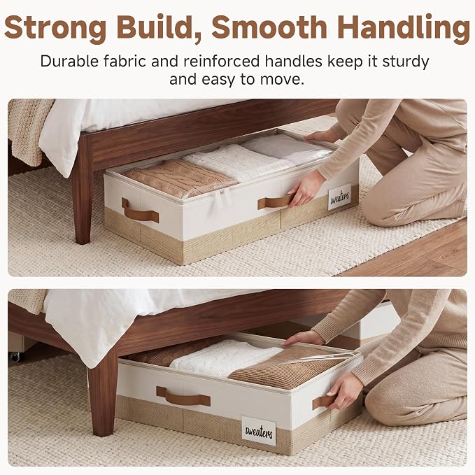 StorageWorks Under Bed Storage Containers - Underbed Storage with Handles and Label Holder, 2 Pack Ultra-thick Fabric Underbed Bins, Closet Organizer for Clothes, Blankets, Sweater