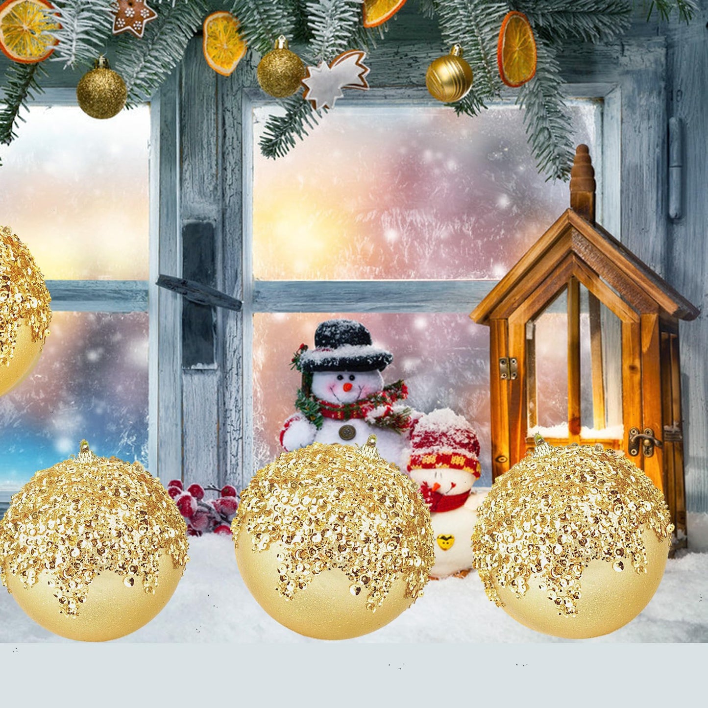 ZHANYIGY 3Pcs Christmas Balls Ornaments -Shatterproof Christmas Ball for Xmas Tree Decorations Hanging,Wedding Party Holiday Decorations Gold Glitter Ball 4.75in x 3 Pack