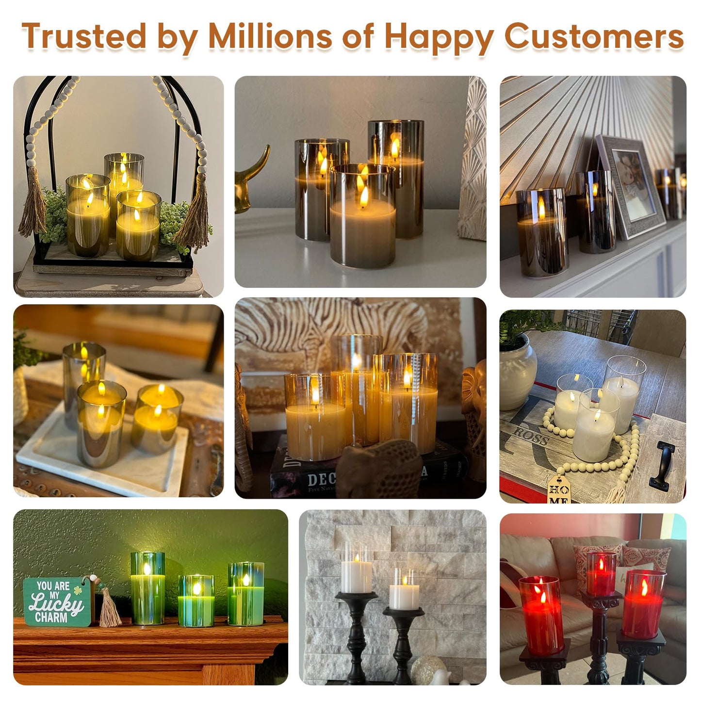 Eywamage Gold Glass Flameless Pillar Candles with Remote, Flickering Christmas LED Candles Battery Operated Set of 3