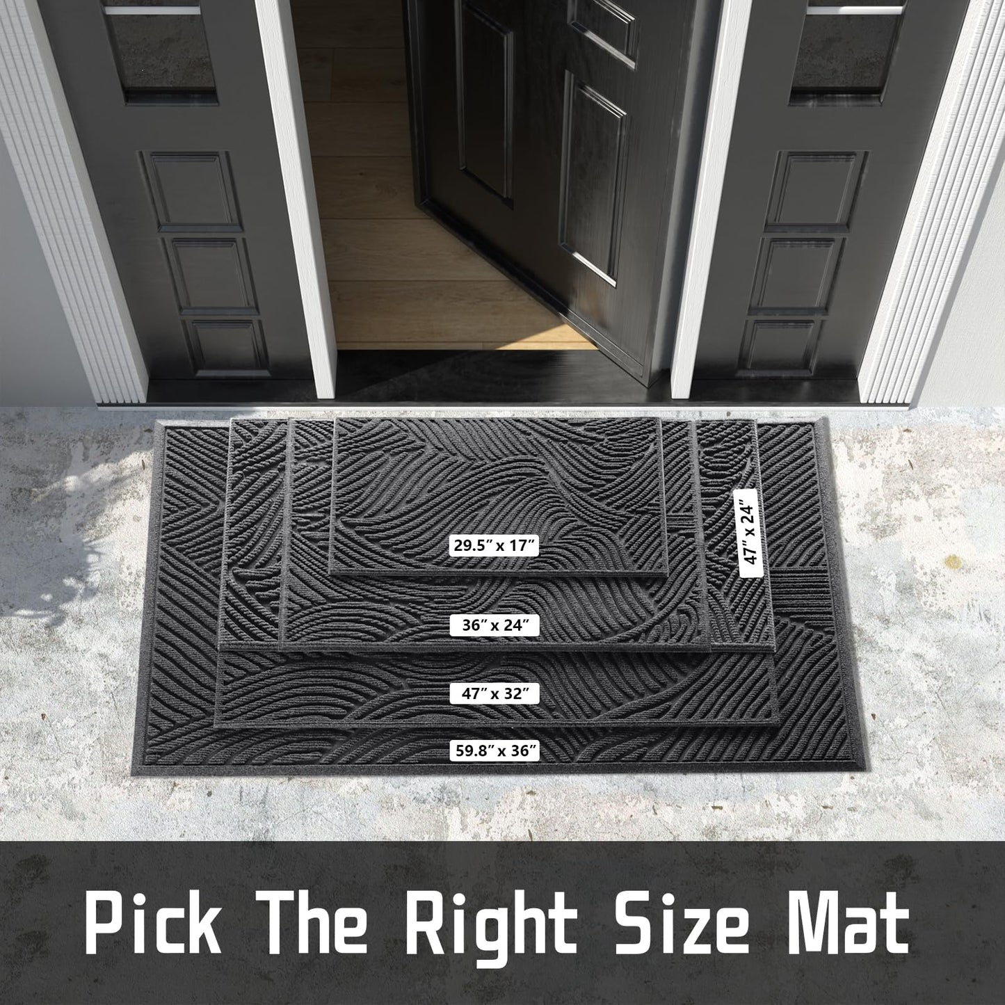 Yimobra Doormat Outdoor Entrance, Simple Stripes All-Weather Waterproof & Non-Slip Mat for Front Door, Heavy Duty Welcome Mat for Indoor, Garage, Patio-29.5x17, Dark Grey