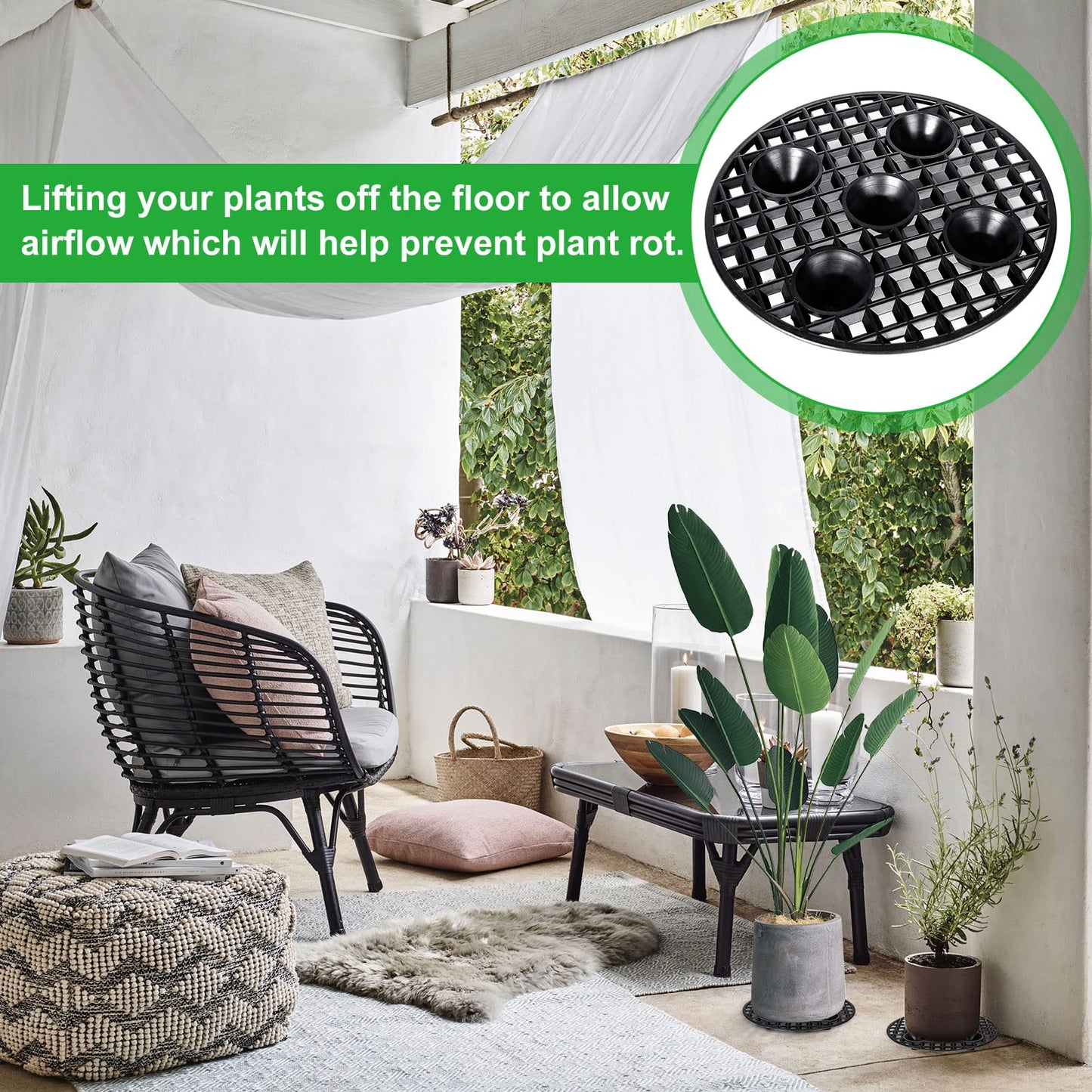 SENENQU 24PCS Plant Level Pot Elevator 8 Inch, Plant Risers for Pots, Heavy Duty Potted Plant Stand, Black Plant Runoff Tray Planter Holder for Prevent Rot and Damage, Indoor and Outdoor Use