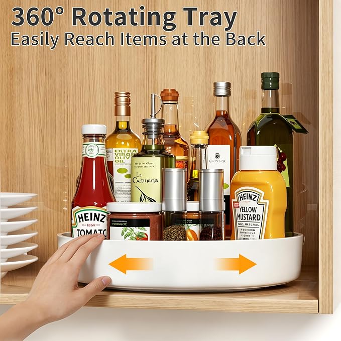 Lazy Susan Organizer Turntable, 11.8" Rotating Spice Rack Organization with Non-Slip Base & Raised Lip, Pantry Organizers and Storage for Cabinet, Kitchen, Bathroom, Countertop, Refrigerator
