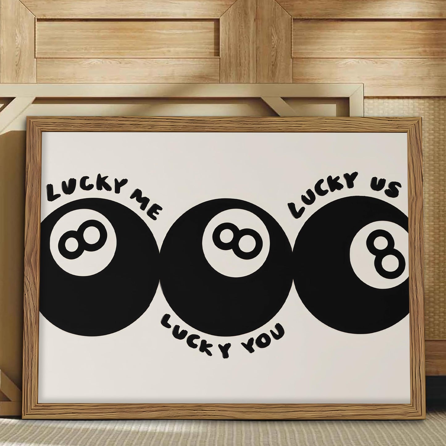 Trendy Black 8 Ball Wall Art, Funny Lucky You Y2k Canvas Wall Decor Painting, Funky Cool Billiards Posters Prints Pictures for Living Room Bedroom Apartment Dorm Room Decor 12x16 Inch Wood Framed