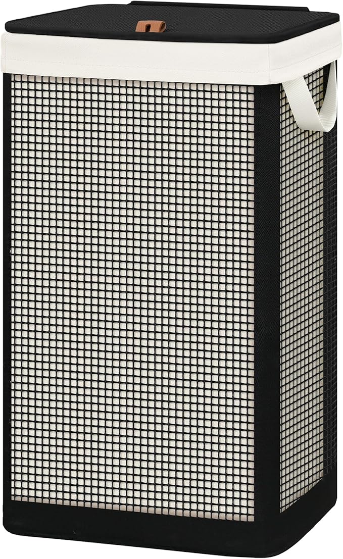 STO STO Laundry Hamper with Lid, 90L Large 1 Section Laundry Sorter, Laundry Basket with Removable Washable Canvas Liner Bag, Breathable Clothes Hamper for Bedroom Bathroom Laundry Room Closet Dorm