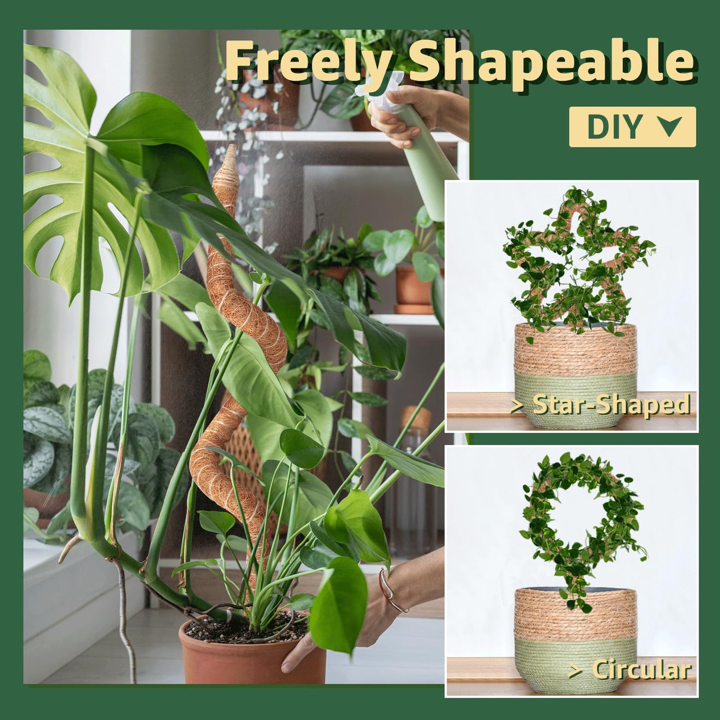 Vanut 2-Pack 60in Large Moss Pole for Monstera, Bendable & Sturdy Pothos Plant Climber Support, Philodendron, Fishbone Cactus & Indoor Tropical Houseplants, Made for Coco Coir