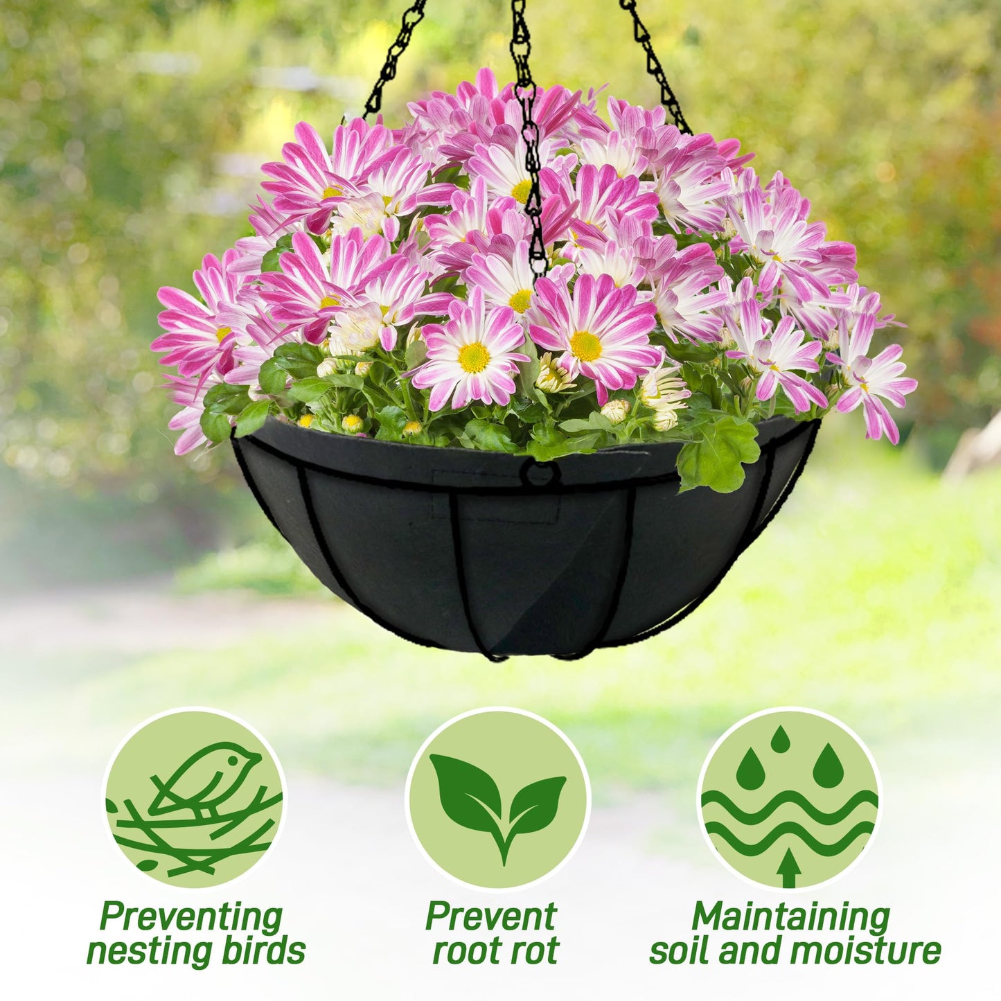 Sumloty 8 Pack 12 Inch Fabric Planter Basket Liner- Felt Flower Pot Liners Replacement Coco Fiber Liner for Hanging Basket Flowers Round Hanging Basket Liners Prevent Birds from Nesting